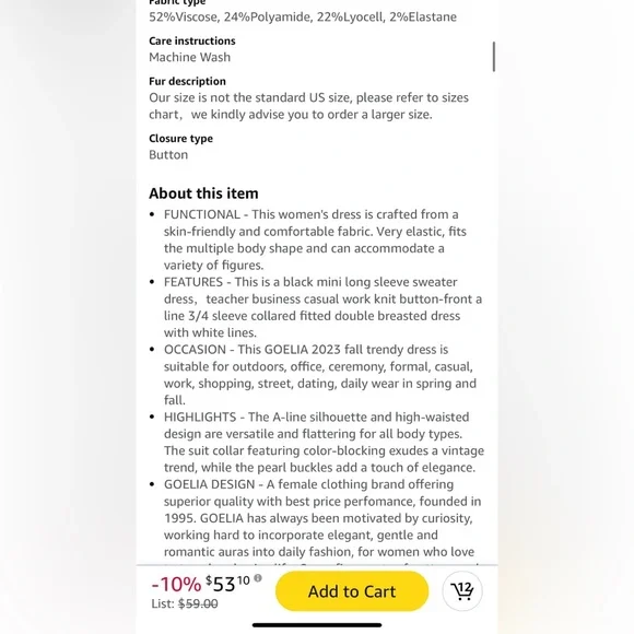 NWOT Elegant Black Double-Breasted Dress XL - Picture 9 of 11